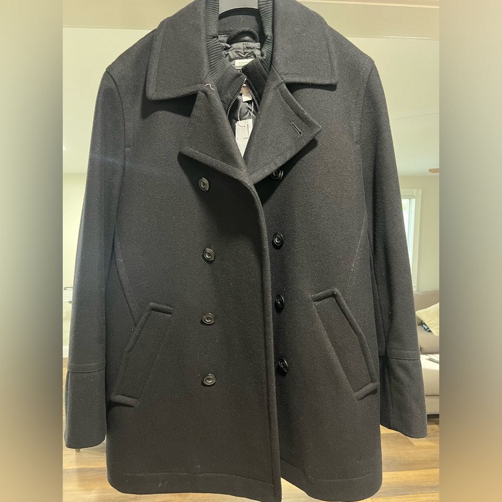 Joseph Abboud Mens Top Coat Medium Regular NWT Black Wool Blend Double Breasted